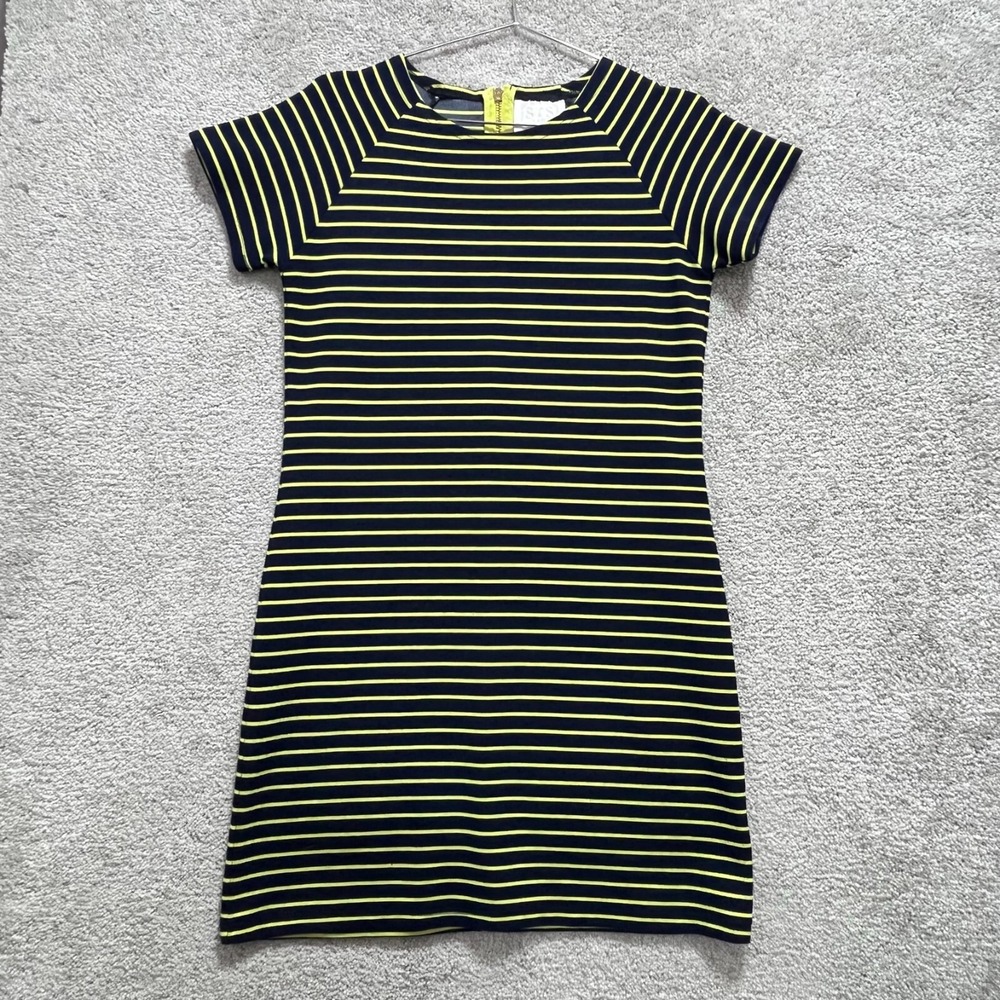 Sail To Sable Dress Womens Small Mini Blue Yellow Striped Short Sleeve Polyester